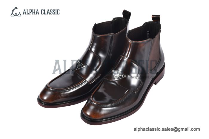 Prada Classic Red Double Sutures Calfskin Boot with the Iconic Enameled Metal Triangle Logo