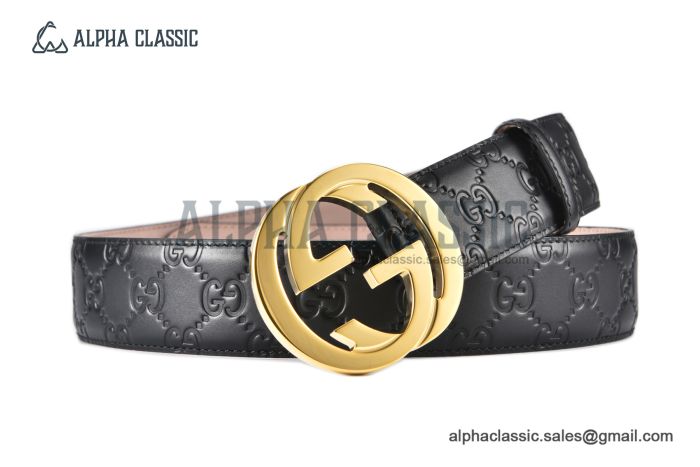 Gucci Signature Leather Belt Black Leather With Rose Gold Interlocking G Buckle