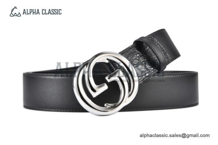 Gucci GG Marmont Reversible Belt Black Calf/Crocodile Leather With Stainless Steel Interlocking G Buckle
