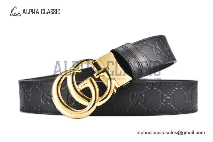 Gucci GG Marmont Reversible Belt Black Calf Leather With Yellow Gold Double G Buckle