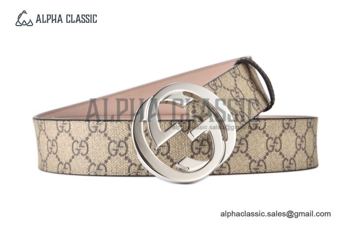 Gucci GG Supreme Belt Beige/ebony Canvas With Stainless Steel Interlocking G Buckle