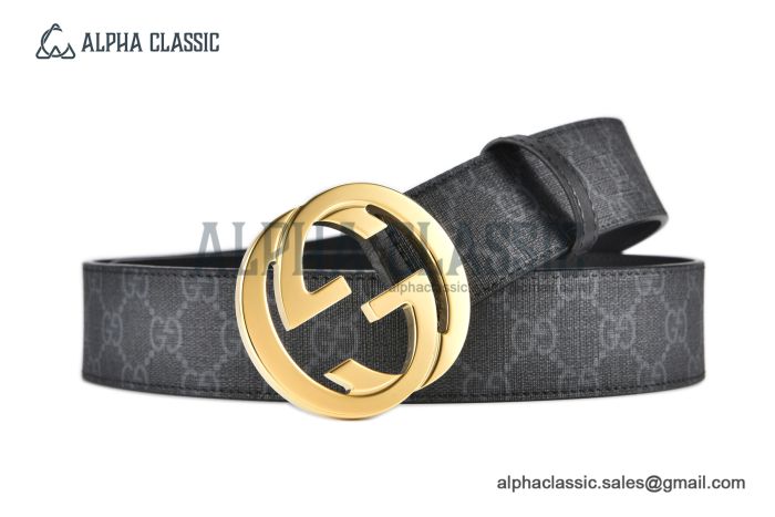 Gucci GG Supreme Belt Black/grey Canvas With RG Interlocking G Buckle