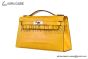 Hermes Mini Kelly Jaune Ambre Crocodile Leather Palladium Hardware Fully Handmade