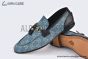 Gucci Jordaan Blue Canvas Loafer with Tassel Details
