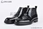 Prada Classic Boot with Logo Plate Black Burnished Leather