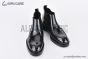 Prada Classic Boot with Logo Plate Black Burnished Leather