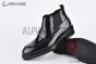 Prada Classic Boot with Logo Plate Black Burnished Leather