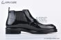 Prada Classic Boot with Logo Plate Black Burnished Leather