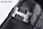 Hermes Karlo Black Smooth Leather Loafer with Silver H Buckle