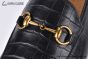 Gucci Black Croco Patern Leather Loafer with Horsebit