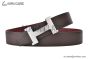 HERMES Constance Belt Buckle & Dark Chocolate / Red Epsom Leather Belt