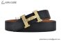 HERMES H Guillochee Belt YG Buckle & Noir / Orange Reversible Epsom Leather Belt