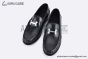 Hermes Karlo Black Smooth Leather Loafer with Silver H Buckle
