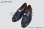 Hermes Paris Black Goat / Blue Croco Patern Leather Loafer
