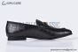Gucci Black Croco Patern Leather Loafer with Horsebit