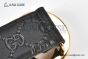 Gucci GG Marmont Embossed Leather Belt Black Calf Leather With Yellow Gold Interlocking G Buckle
