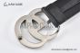 Gucci Wide Leather Belt with Gray Steel Double G Buckle
