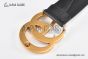 Gucci Wide Leather Belt with Rose Gold Double G Buckle