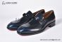 Christian Louboutin Chambelimoc Black/Blue Calf Leather and Piercing Loafers