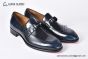 Christian Louboutin Chambelimoc Black/Blue Calf Leather and Piercing Loafers
