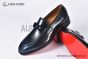 Christian Louboutin Chambelimoc Black/Blue Calf Leather and Piercing Loafers