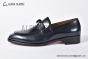Christian Louboutin Chambelimoc Black/Blue Calf Leather and Piercing Loafers