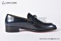 Christian Louboutin Chambelimoc Black/Blue Calf Leather and Piercing Loafers
