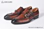 GUCCI Men's Brown Calfskin Buckle Loafers with GG
