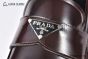 Prada Red Brushed Calfskin Loafers with the Iconic Enameled Metal Triangle Logo