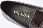 Prada Red Brushed Calfskin Loafers with the Iconic Enameled Metal Triangle Logo