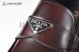 Prada Red Calfskin Loafers with the Iconic Enameled Metal Triangle Logo
