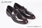 Prada Red Brushed Calfskin Loafers with the Logo-engraved Enameled Metal Bit Ornament