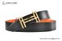HERMES Reversible Belt Black/Orange Leather with RG H Square Buckle