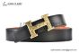 HERMES Reversible Belt Black/Beige Leather with Yellow Gold H Martelee Buckle