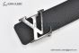 LV Initiales 40MM Black Leather Belt with Gray Steel LV Signature Buckle