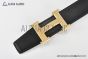 HERMES Reversible Belt Black/Chocolate Leather with Yellow Gold H Guillochee Buckle