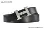 HERMES Reversible Belt Black Leather with Steel H Guillochee Buckle