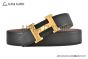HERMES Reversible Belt Beige/Black Leather with Yellow Gold H buckle