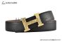 HERMES Reversible Belt Black/Beige Leather with Yellow Gold H Striee buckle