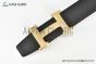 HERMES Reversible Belt Black/Beige Leather with Yellow Gold H Striee buckle