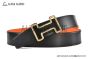 HERMES Reversible Belt Orange/Black Leather with Yellow Gold Tonight buckle