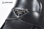 Prada Classic Brushed Matte Black Calfskin Boot with the Iconic Enameled Metal Triangle Logo