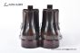 Prada Classic Brushed Red Calfskin Boot with the Iconic Enameled Metal Triangle Logo