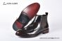 Prada Classic Brushed Red Calfskin Boot with the Iconic Enameled Metal Triangle Logo