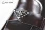 Prada Classic Brushed Red Calfskin Boot with the Iconic Enameled Metal Triangle Logo