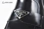 Prada Classic Black Calfskin Boot with the Iconic Enameled Metal Triangle Logo