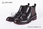 Prada Classic Red Calfskin Boot with the Iconic Enameled Metal Triangle Logo