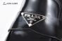Prada Classic Smooth Black Calfskin Boot with the Iconic Enameled Metal Triangle Logo