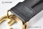 Gucci Blondie Belt Black Leather With Yellow Gold Round Interlocking G Buckle