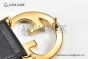 Gucci Blondie Belt Black Leather With Yellow Gold Round Interlocking G Buckle